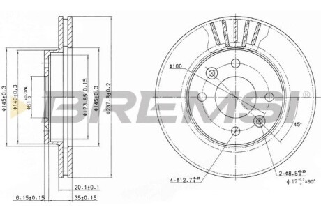 CD6158V Тормозной диск перед. Kangoo/Clio I/II/Megane 97- (-ABS)(238x20) BREMSI подбор по vin на Brocar