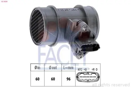 101038 Витратомір повітря (4 конт.) OPEL ASTRA G/CORSA B 1.0/1.2 96-00 FACET підбір по vin на Brocar