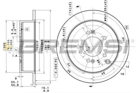 CD7493S Гальмівний диск зад. Tucson/Santa Fe/ix35/Sportage 01- (284x10) BREMSI підбір по vin на Brocar