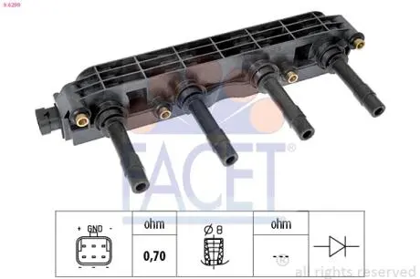 96299 Котушка запалювання Astra G/Combo/Vectra B/C /Zafira A 1.6 95- FACET підбір по vin на Brocar