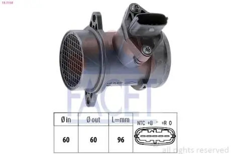 101158 Расходомер воздуха (5 конт.) FIAT DOBLO/PUNTO 1.3D/1.4 03- FACET підбір по vin на Brocar