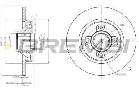 CD7791S Тормозной диск зад. Berlingo/Partner 08- (без подшипника) BREMSI подбор по vin на Brocar