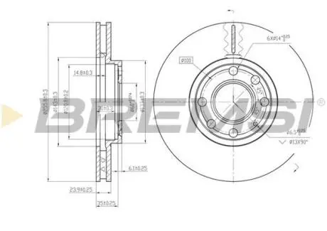 CD7041V Тормозной диск перед. Opel Astra G 98- (вент.) (256x24) BREMSI подбор по vin на Brocar