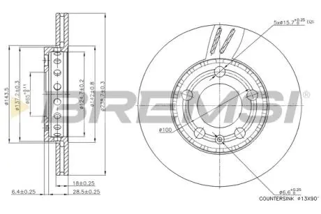 CD7164V Гальмівний диск перед. Skoda Fabia 99 - (вент.) (239x18) BREMSI підбір по vin на Brocar