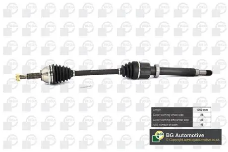 DS2320RA Полуось Ford Transit 00-06 2.0-2.4d (28/26) 1062mm Пр. BGA підбір по vin на Brocar