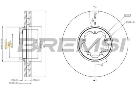 CD8470V Гальмівний диск перед. Transit V363 (RWD) 12- (308x33) BREMSI підбір по vin на Brocar