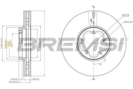 CD8470V Гальмівний диск перед. Transit V363 (RWD) 12- (308x33) BREMSI підбір по vin на Brocar