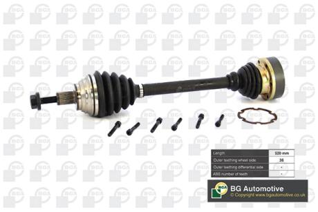 DS9634L Піввісь Golf / Passat / Touran / Octavia 03 - (36z/520mm) Л. BGA підбір по vin на Brocar