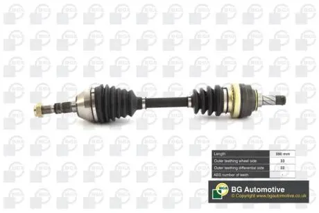 DS9515L Піввісь Astra / Zafira 1.4 / 1.6 i 04-13 (33/22) 950mm Л. BGA підбір по vin на Brocar