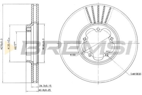 CD7113V Тормозной диск перед. Transit V-184 (FWD) (276X24,5) BREMSI підбір по vin на Brocar