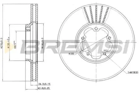CD7113V Тормозной диск перед. Transit V-184 (FWD) (276X24,5) BREMSI подбор по vin на Brocar
