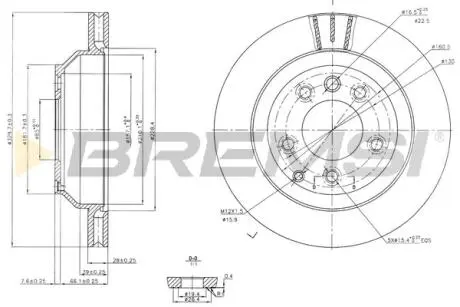 CD7580V Тормозной диск зад. Touareg/Q7/Cayenne 02- (330x28) BREMSI подбор по vin на Brocar