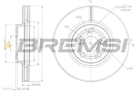 CD7508V Тормозной диск перед. Toyota Avensis 03-08 (277x26) BREMSI підбір по vin на Brocar