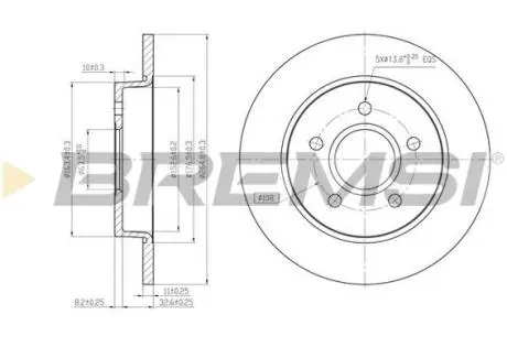 CD7226S Гальмівний диск зад. Focus II 04-/C-MAX 07- (265x11) BREMSI підбір по vin на Brocar
