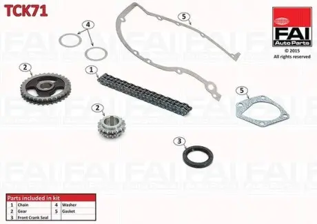 TCK71 К-кт ланцюга ГРМ (ланцюг+2 шестерні+прокладки+саль FAI AUTOPARTS підбір по vin на Brocar