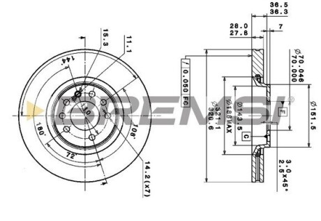 CD6104S Тормозной диск перед. Corsa A/Kadett -94 (236x10) BREMSI підбір по vin на Brocar