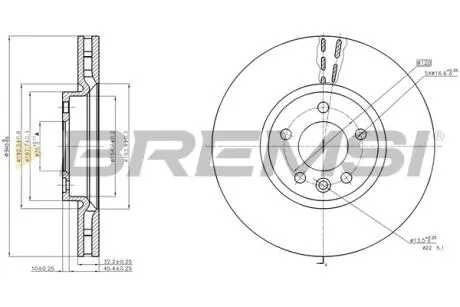 CD8182V Гальмівний диск перед. T5 09- (R17.5) (340x32.2) BREMSI підбір по vin на Brocar