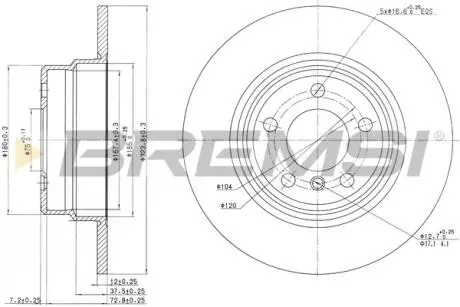 CD7255S Тормозной диск зад. BMW X5 (E53) 00-06 (324x12) BREMSI подбор по vin на Brocar