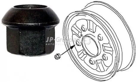 1160400600 Гайка шпильки колеса 14*1.5mm LT28/35 >95 /T2 JP GROUP підбір по vin на Brocar