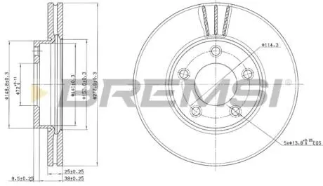 CD7311V Гальмівний диск перед. Mazda 3/5 03- (278x25) BREMSI підбір по vin на Brocar