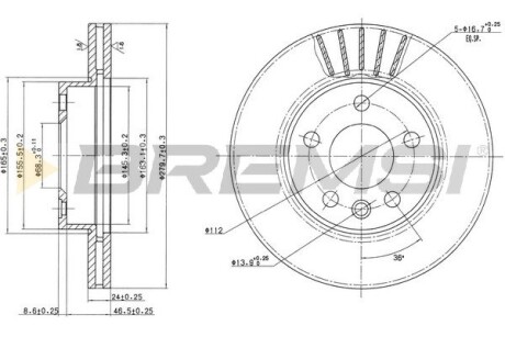 CD7010V Тормозной диск перед. T4 2.5TDI 96-03 (R15) BREMSI подбор по vin на Brocar