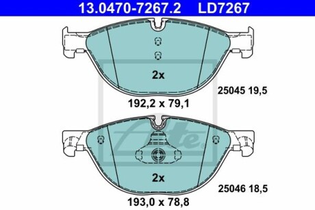 13047072672 Колодки тормозные дисковые BMW 5,7 /F10/ 10- ATE підбір по vin на Brocar