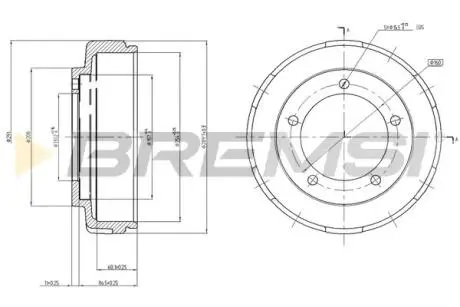 CR5647 Тормозной барабан Transit V-184 R15 00- BREMSI подбор по vin на Brocar