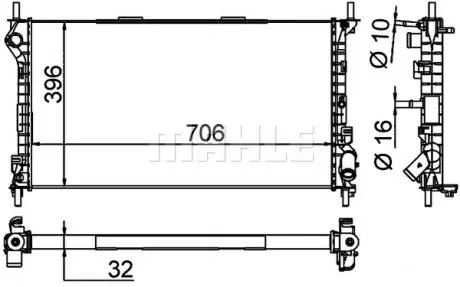 CR1196000P Радіатор охолодження Ford Transit Connect 1.8/1.8TDCi 02-13 (+AC) MAHLE / KNECHT підбір по vin на Brocar