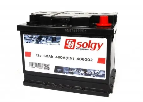 406002 Аккумуляторная батарея 60Ah/480A (242x175x190/+R) SOLGY подбор по vin на Brocar