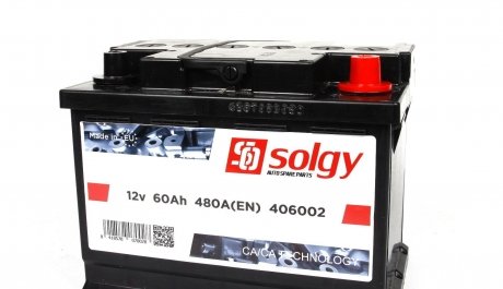 406002 Аккумуляторная батарея 60Ah/480A (242x175x190/+R) SOLGY подбор по vin на Brocar