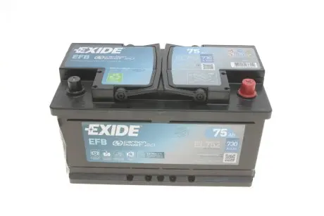 EL752 Аккумуляторная батарея 75Ah/730A (315x175x175/+R/B13) (Start-Stop EFB) EXIDE подбор по vin на Brocar