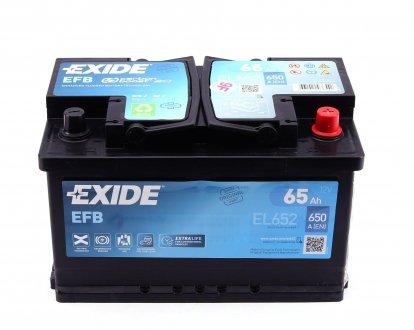 EL652 Аккумуляторная батарея 65Ah/650A (278x175x175/+R/B13) (Start-Stop EFB) EXIDE підбір по vin на Brocar