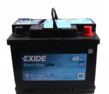 EK600 Акумуляторна батарея 60Ah/680A (242x175x190/+R/B13) (Start-Stop AGM) EXIDE підбір по vin на Brocar