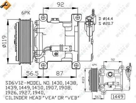 32227 Компресор кондиціонера Citroen Berlingo 93- NRF підбір по vin на Brocar