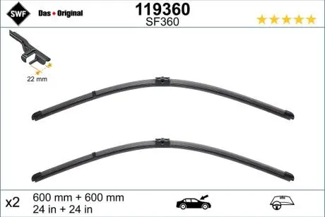 119360 Щетки стеклоочистителя SWF 119360 SWF подбор по vin на Brocar