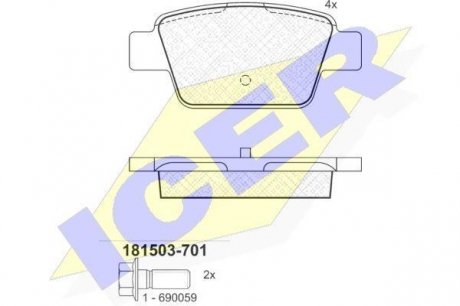 181503701 Колодки тормозные (задние) Fiat Bravo II 07-14/Stilo 01-08/Linea 07-/Multipla 99-10/Lancia Delta 08- ICER підбір по vin на Brocar