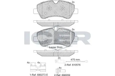 142116203 Колодки гальмівні (задні) Ford Transit V363 13-/Transit Custom V362 12- (спарка) (з датчиками) ICER підбір по vin на Brocar