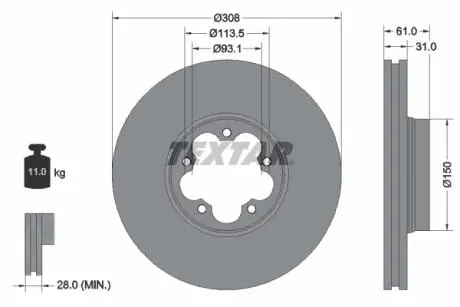 92274303 Диск гальмівний (передній) Ford Transit 13- (RWD) (308х31) PRO TEXTAR підбір по vin на Brocar