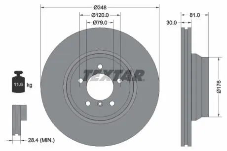 92122905 Диск тормозной (передний) BMW 7 (E65-E67) 01-09 (348x30) PRO+ TEXTAR подбор по vin на Brocar