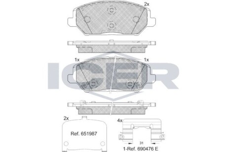 182320 Колодки тормозные (передние) Hyundai i30 16-/Kia Cee'd/Pro Cee'd 18-/Xceed 19- ICER подбор по vin на Brocar