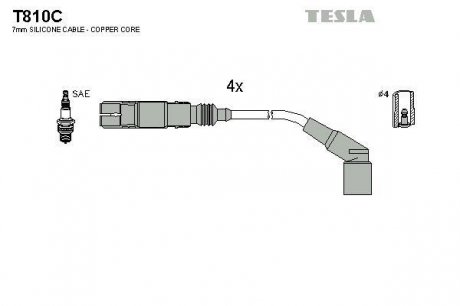 T810C Комплект кабелей зажигания TESLA подбор по vin на Brocar
