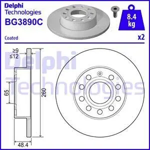 BG3890C Тормозные диски крашеные DELPHI подбор по vin на Brocar