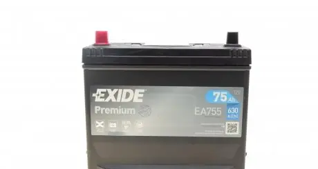 EA755 Аккумуляторная батарея 75Ah/630A (270x173x222/+L/B01) Premium Азия EXIDE подбор по vin на Brocar