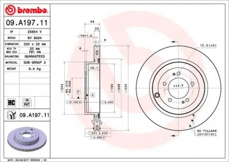 09A19711 Гальмівний диск BREMBO підбір по vin на Brocar