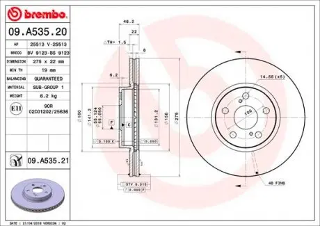 09A53521 Диск тормозной BREMBO подбор по vin на Brocar