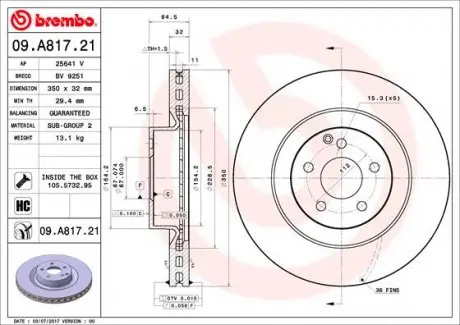 09A81721 Гальмівний диск BREMBO підбір по vin на Brocar