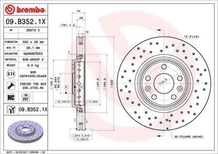 09B3521X Гальмівні диски BREMBO підбір по vin на Brocar