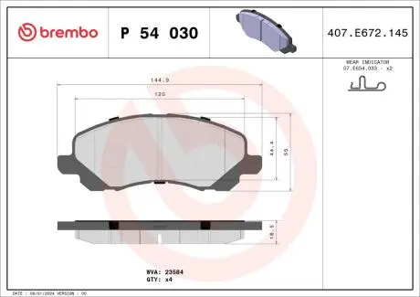 P54030X Гальмівні колодки, тюнінг BREMBO підбір по vin на Brocar