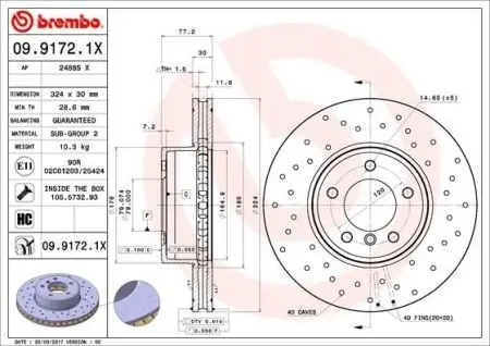 0991721X Тормозной диск Brembo Xtra BREMBO подбор по vin на Brocar
