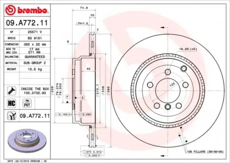 09A77211 Гальмівний диск BREMBO підбір по vin на Brocar